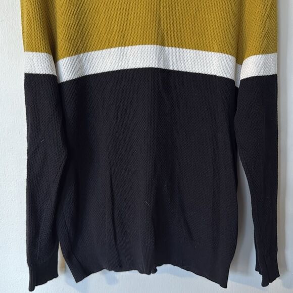 Magaschoni Men's Colorblock Crewneck‎ Sweater Mustard Black Cotton Blend SMALL - Picture 3 of 6
